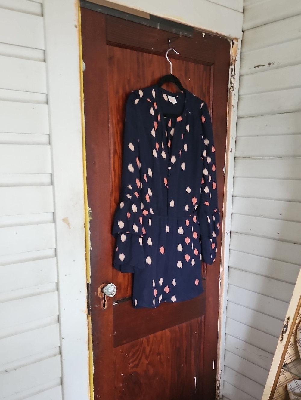 Parker Navy Silk Mini Dress with Pink Spot Print